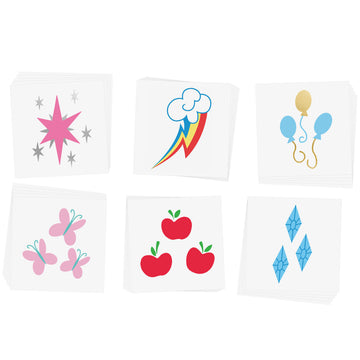 Shine bright like your favorite MLP with the colorful 'CUTIE MARKS VARIETY SET' featuring 30 individual tattoos in five assorted designs.